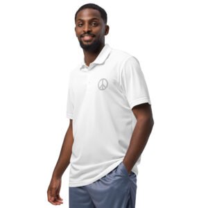 Embroidered White Peace Sign on White Adidas Sport Polo
