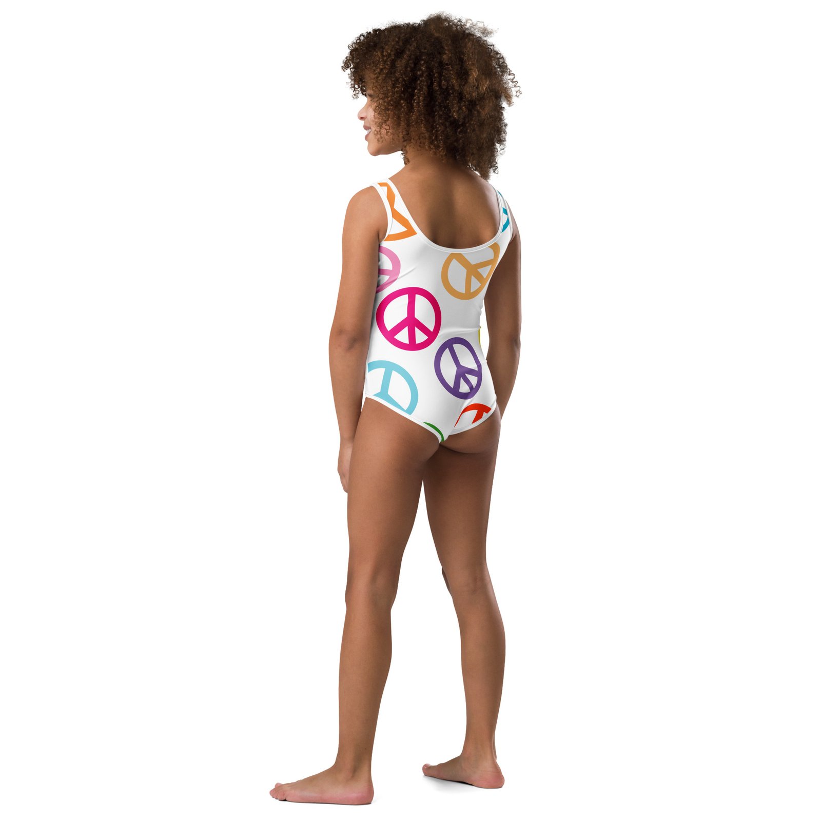 Peace Sign Pattern All-Over Print Kids Swimsuit - Image 3