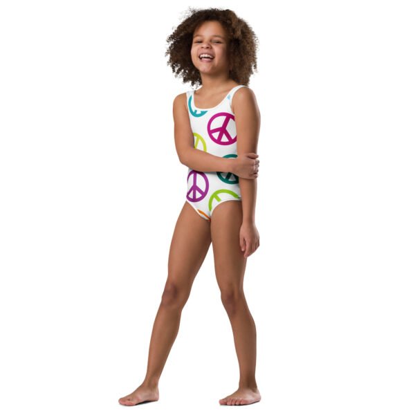 Peace Sign Pattern All-Over Print Kids Swimsuit - Image 4