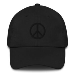 Black Embroidered Peace Sign on Black Dad hat