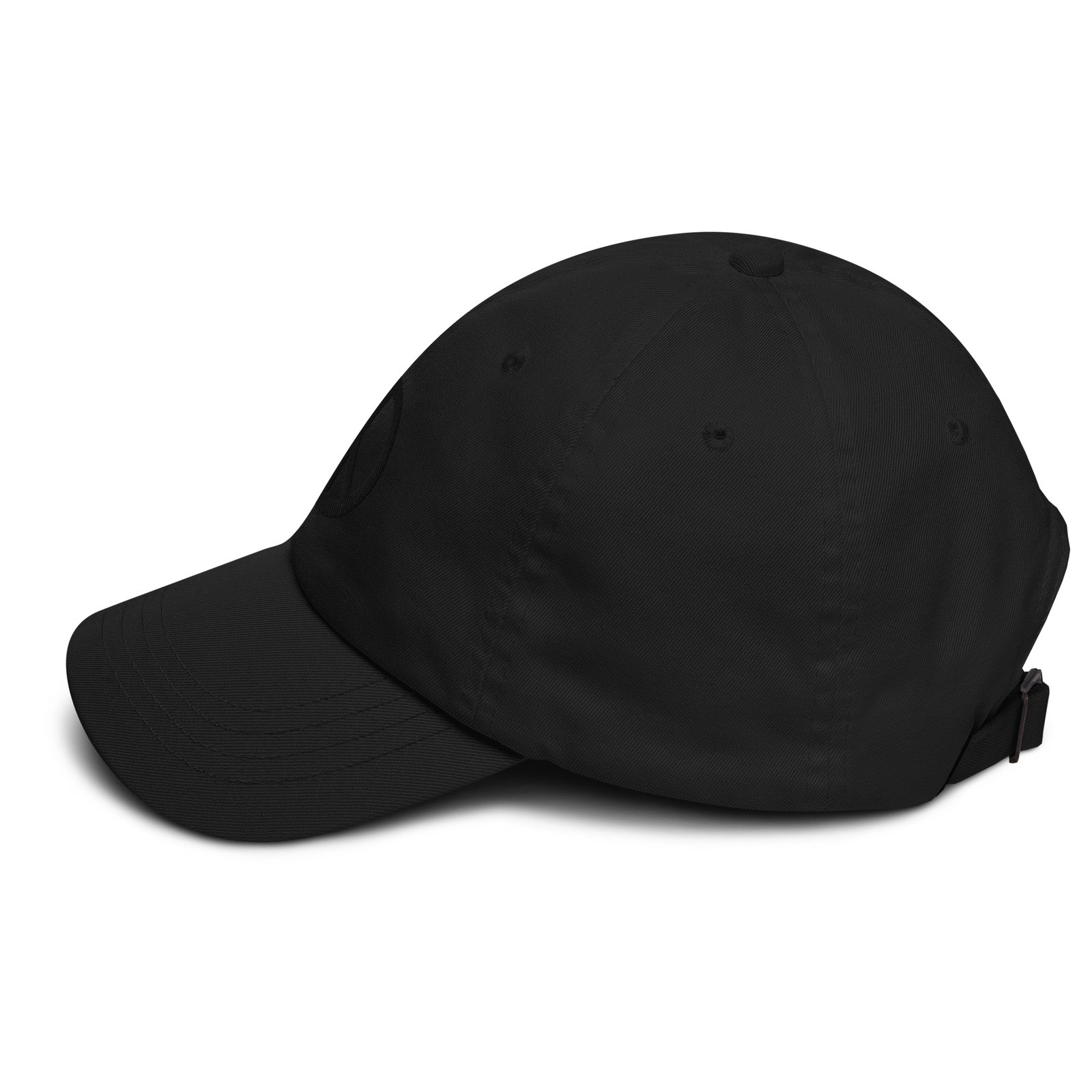 Black Embroidered Peace Sign on Black Dad hat - Image 3