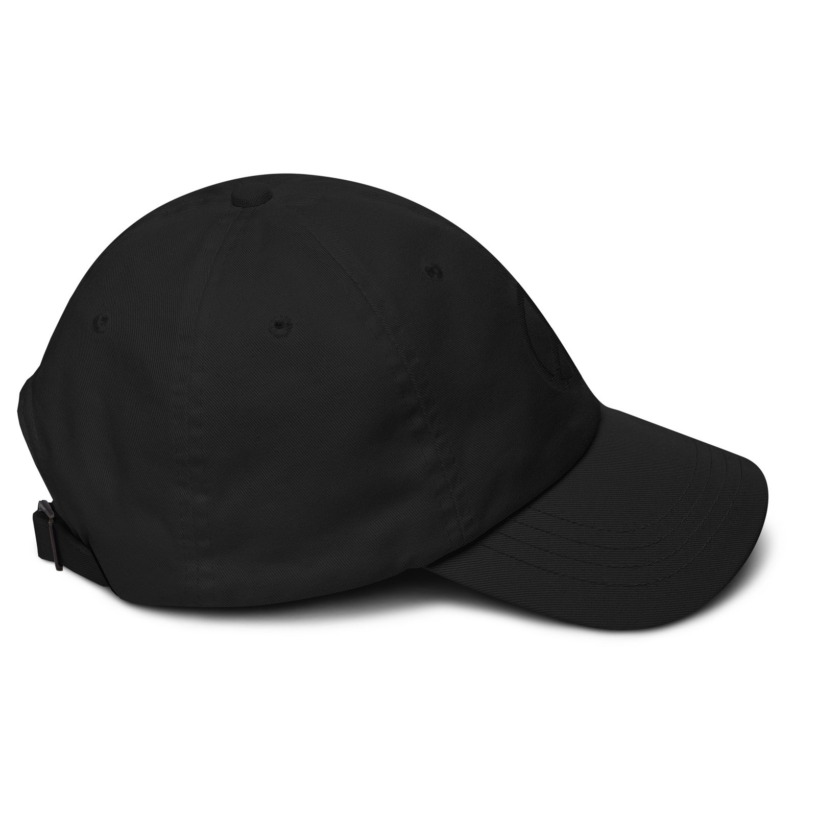 Black Embroidered Peace Sign on Black Dad hat - Image 2