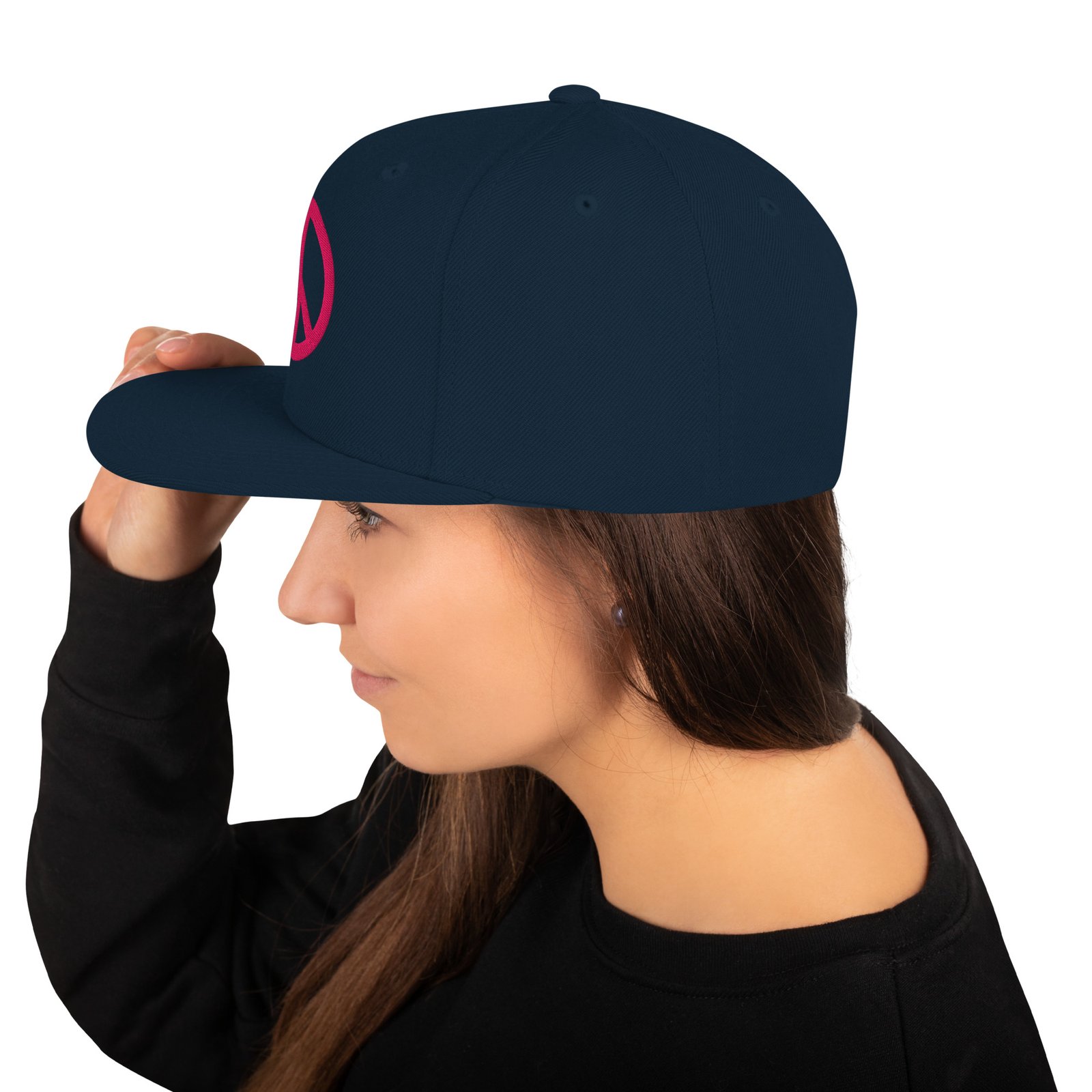 Magenta Simple Peace Sign Snapback Hat - Image 3