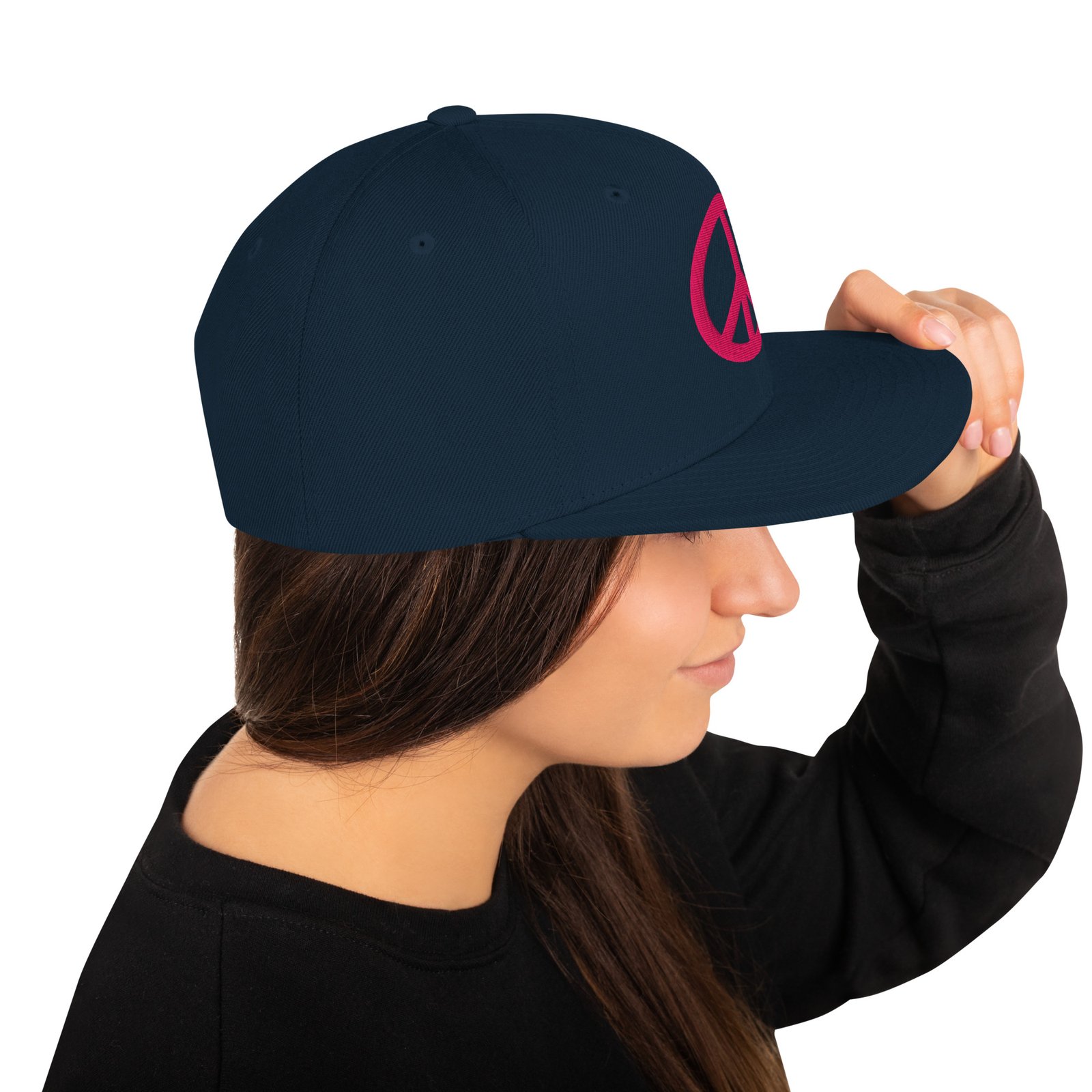 Magenta Simple Peace Sign Snapback Hat - Image 4