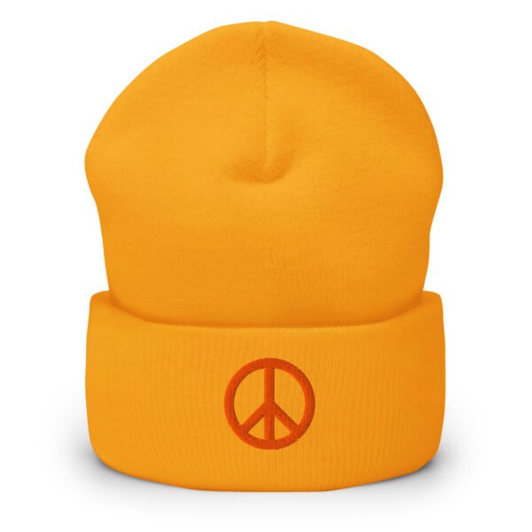 Orange Embroidered Peace Sign Cuffed Beanie - Image 2