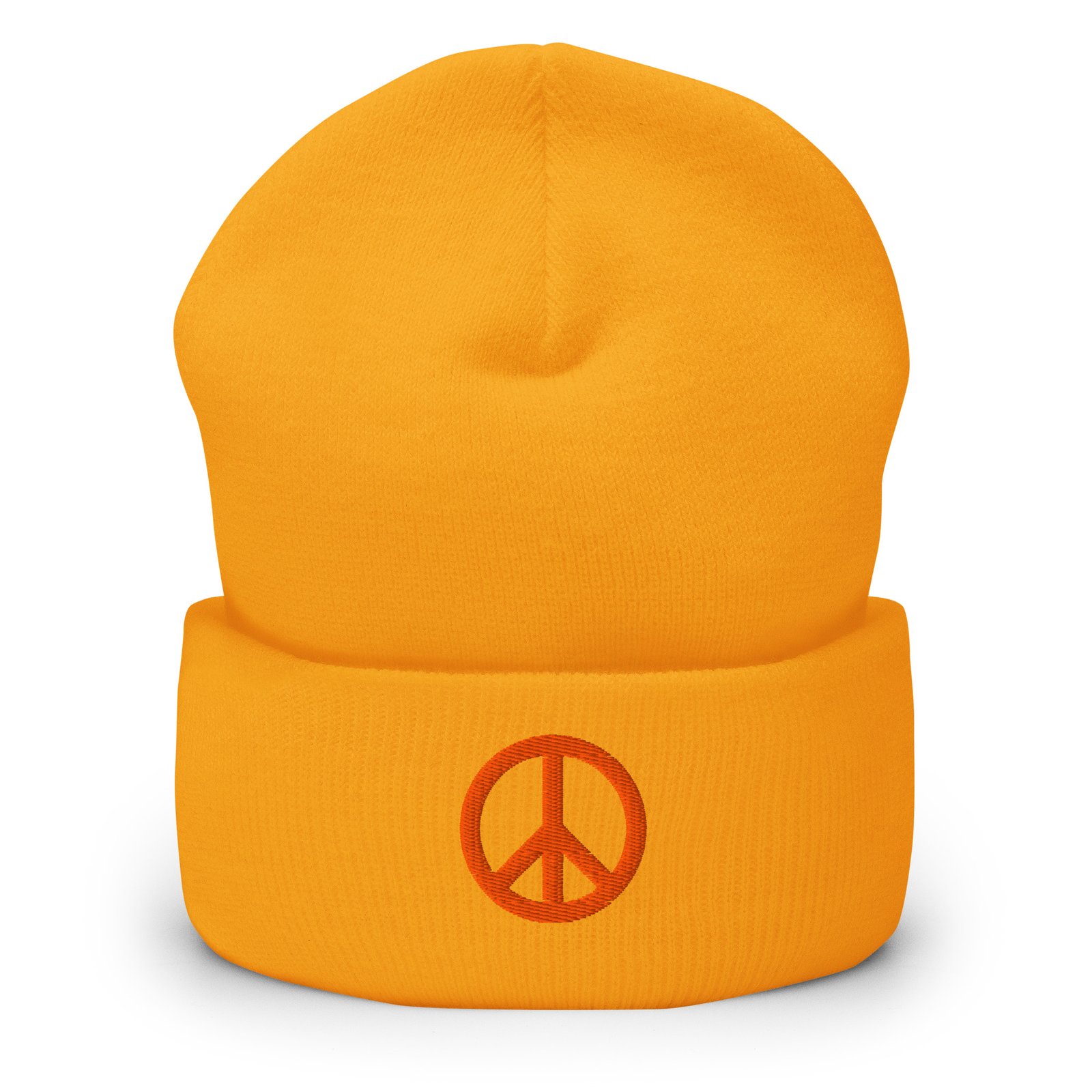 Orange Embroidered Peace Sign Cuffed Beanie - Image 2