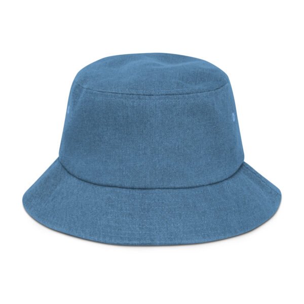 Blue Embroidered Simple Peace Sign on Denim Bucket Hat - Image 2