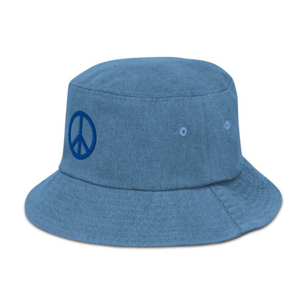 Blue Embroidered Simple Peace Sign on Denim Bucket Hat - Image 4