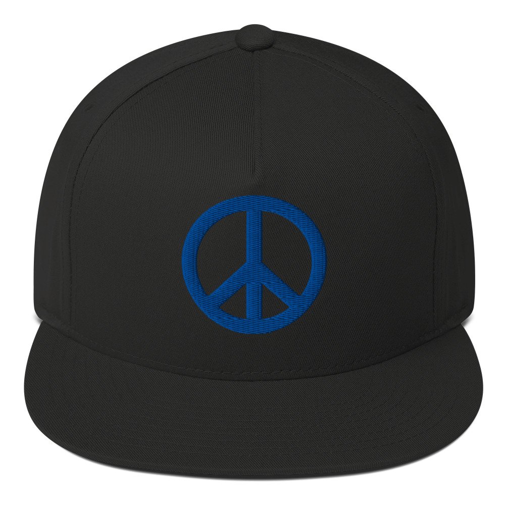 Royal Blue Simple Peace Sign Flat Bill Cap