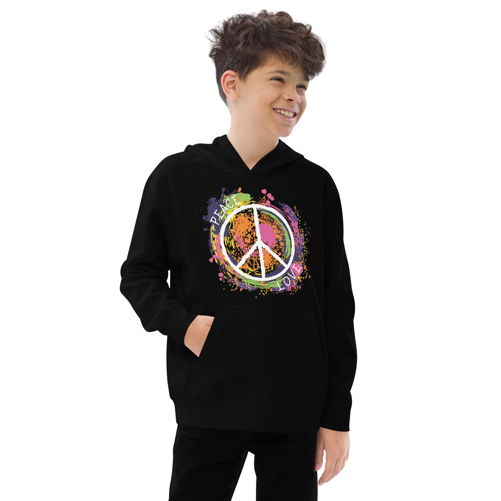 Swirl Peace Sign Kids fleece hoodie - Image 2