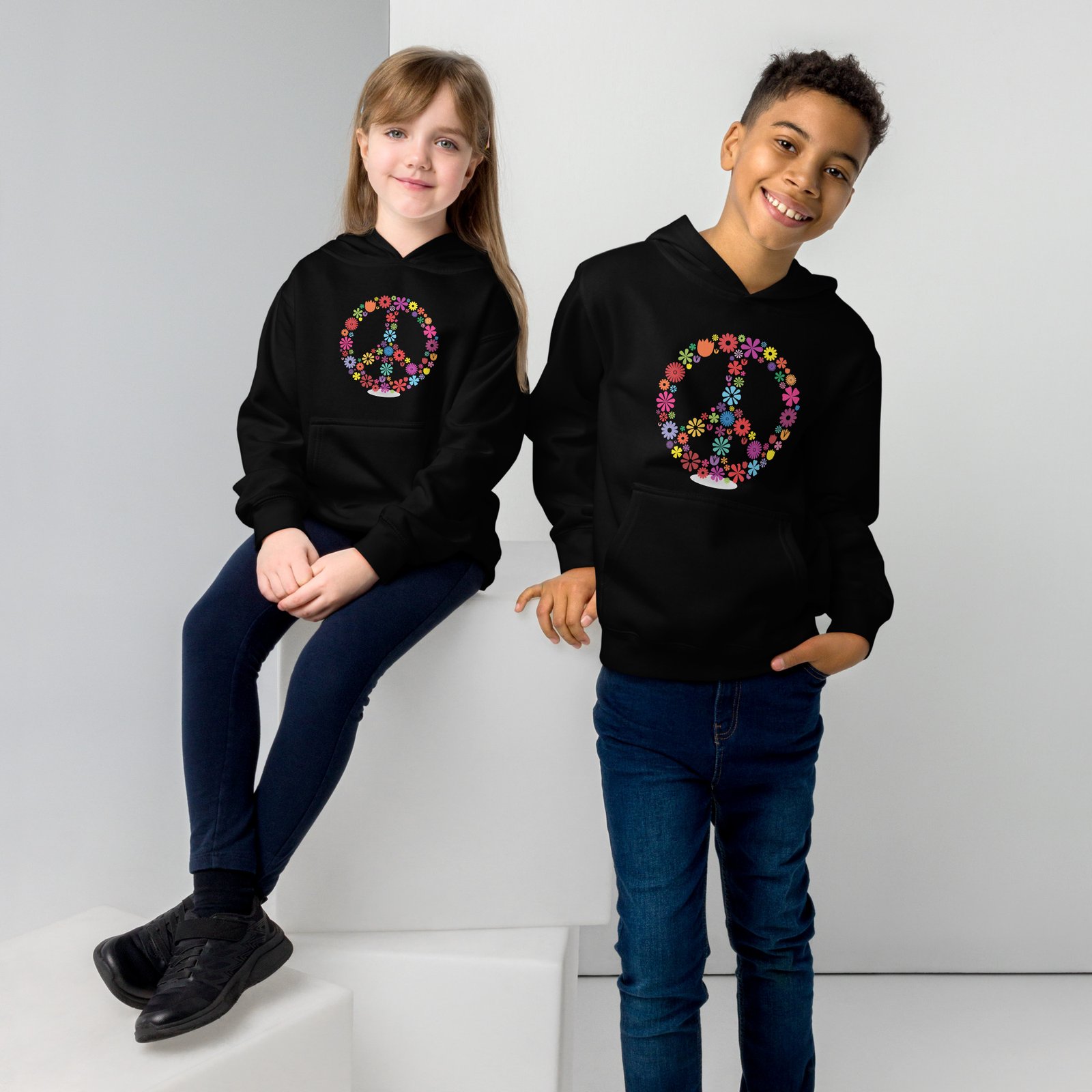 Flower Peace sign Kids fleece hoodie