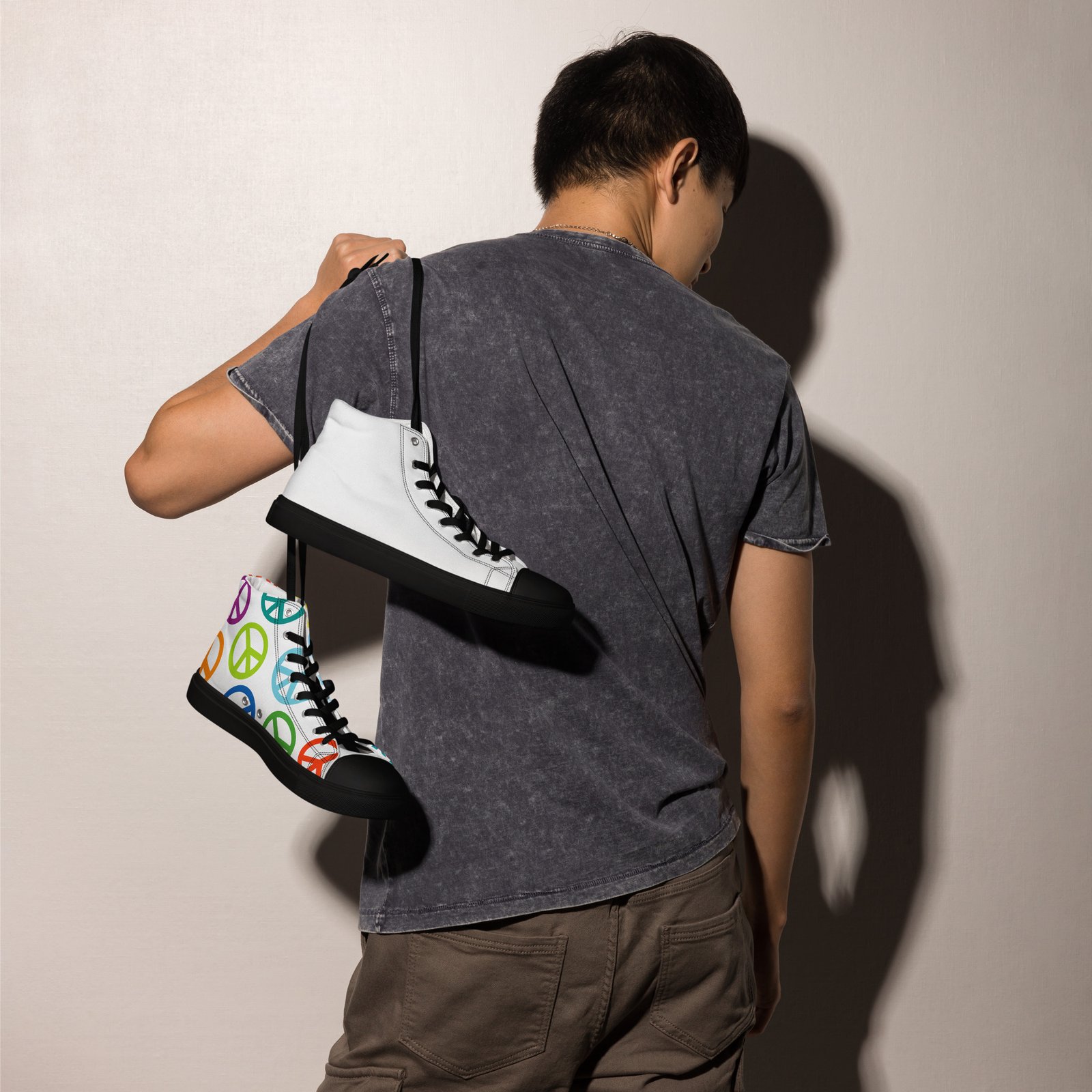 Peace Sign Pattern Men’s High Top Canvas Shoes - Image 2