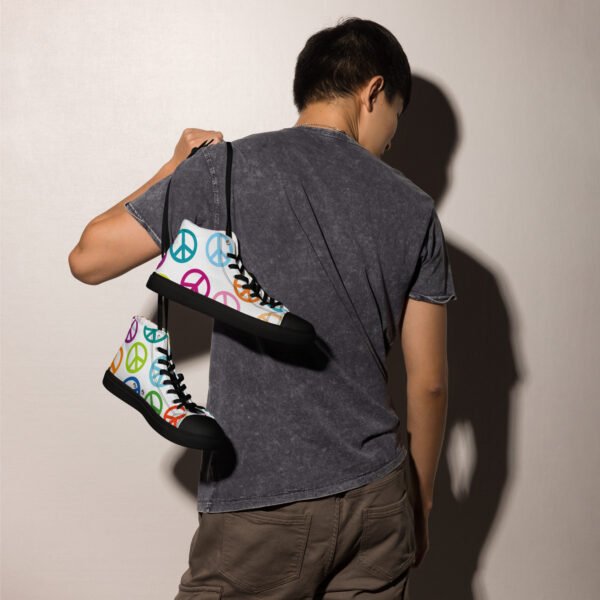 Peace Sign Pattern Men’s High Top Canvas Shoes - Image 4