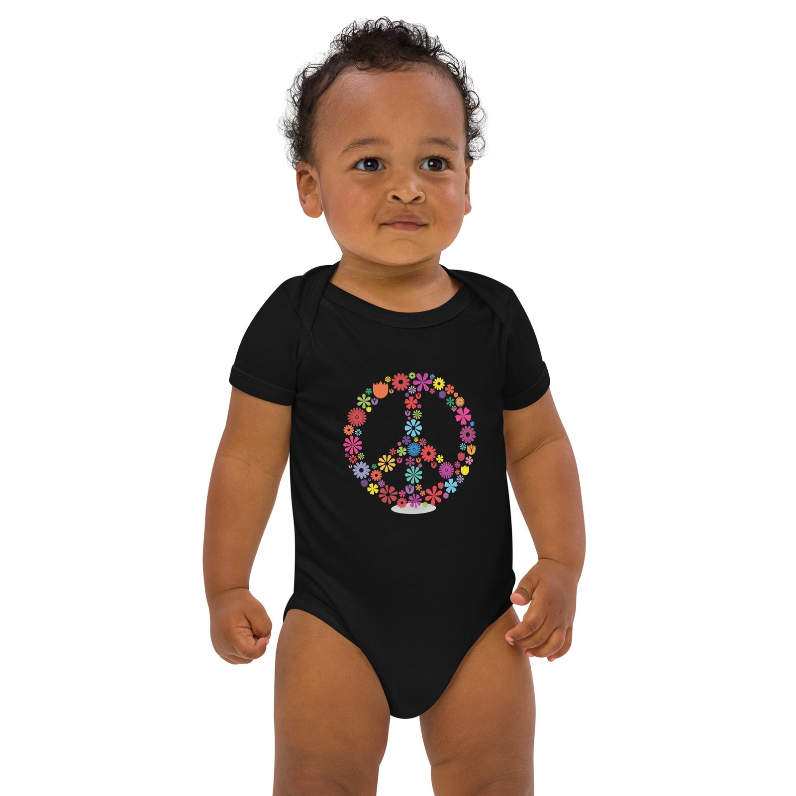 Flower Peace Sign Organic cotton baby bodysuit - Image 2