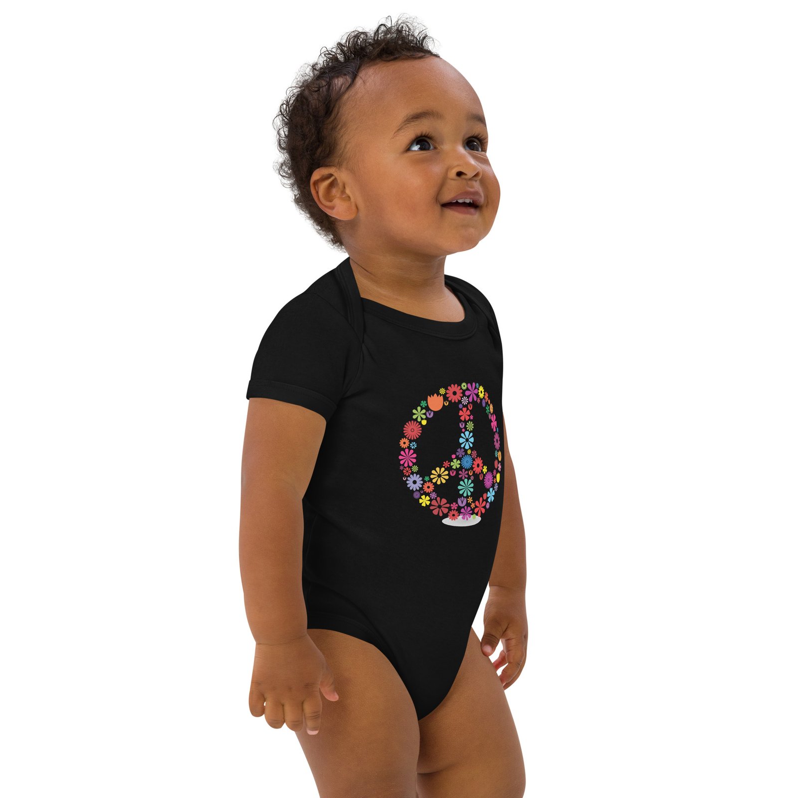 Flower Peace Sign Organic cotton baby bodysuit - Image 3