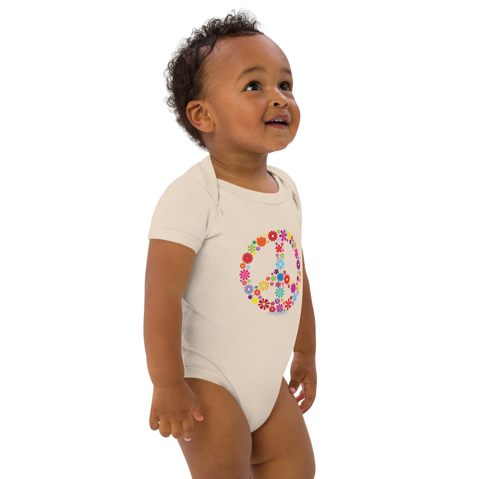 Flower Peace Sign Organic cotton baby bodysuit - Image 4