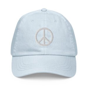 White Embroidered Simple Peace Sign on Pastel Baseball Hat