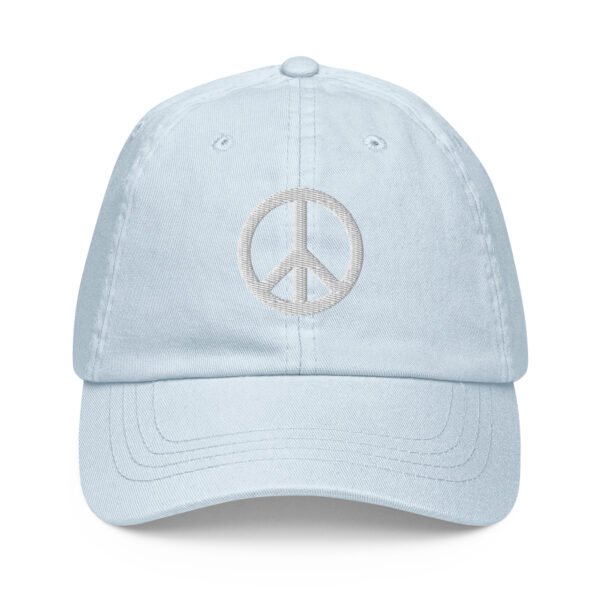 White Embroidered Simple Peace Sign on Pastel Baseball Hat