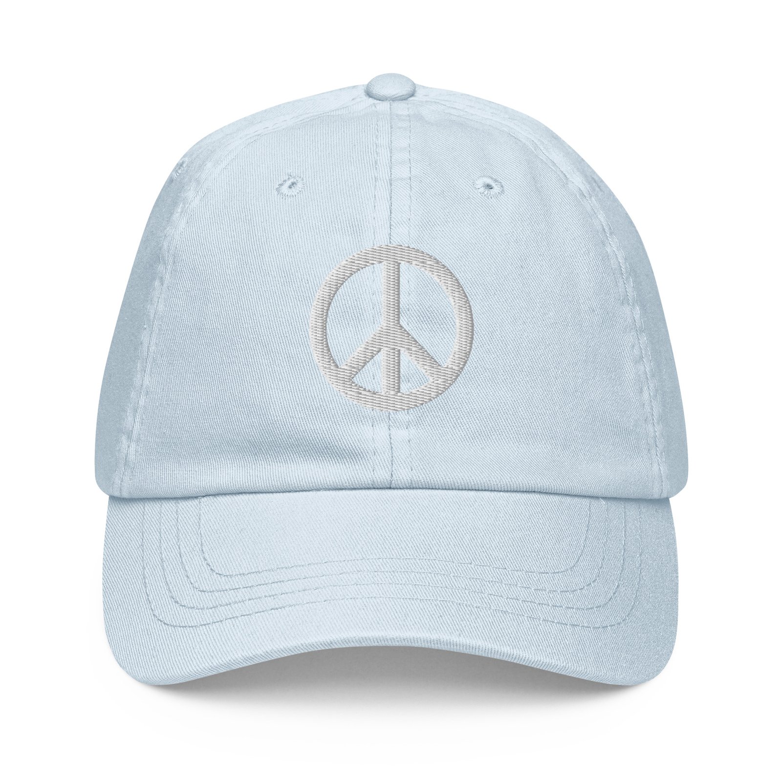 White Embroidered Simple Peace Sign on Pastel Baseball Hat