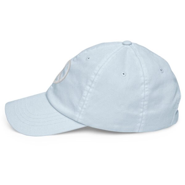 White Embroidered Simple Peace Sign on Pastel Baseball Hat - Image 3