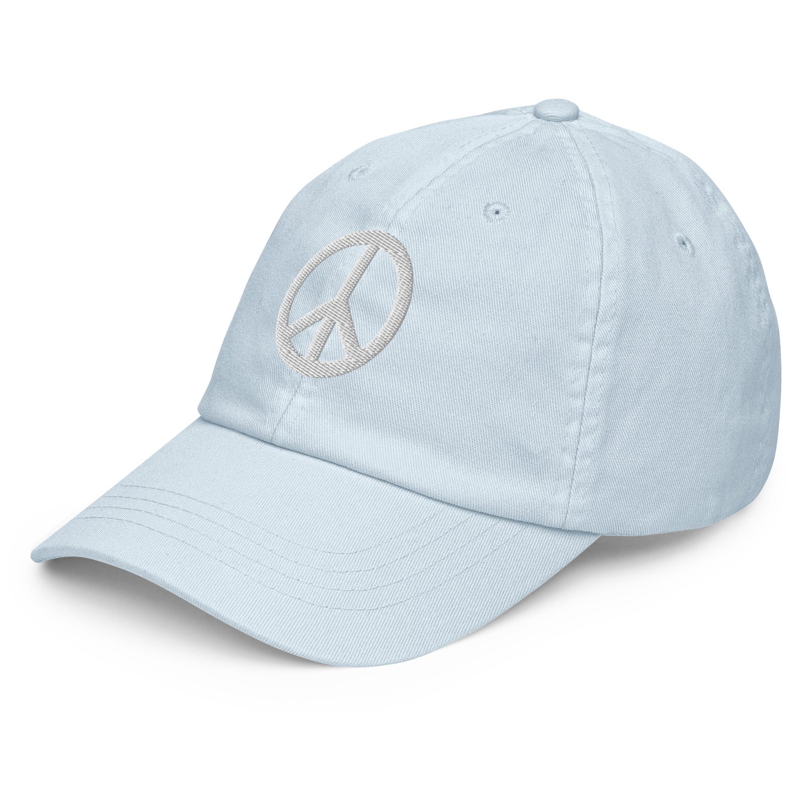 White Embroidered Simple Peace Sign on Pastel Baseball Hat - Image 4