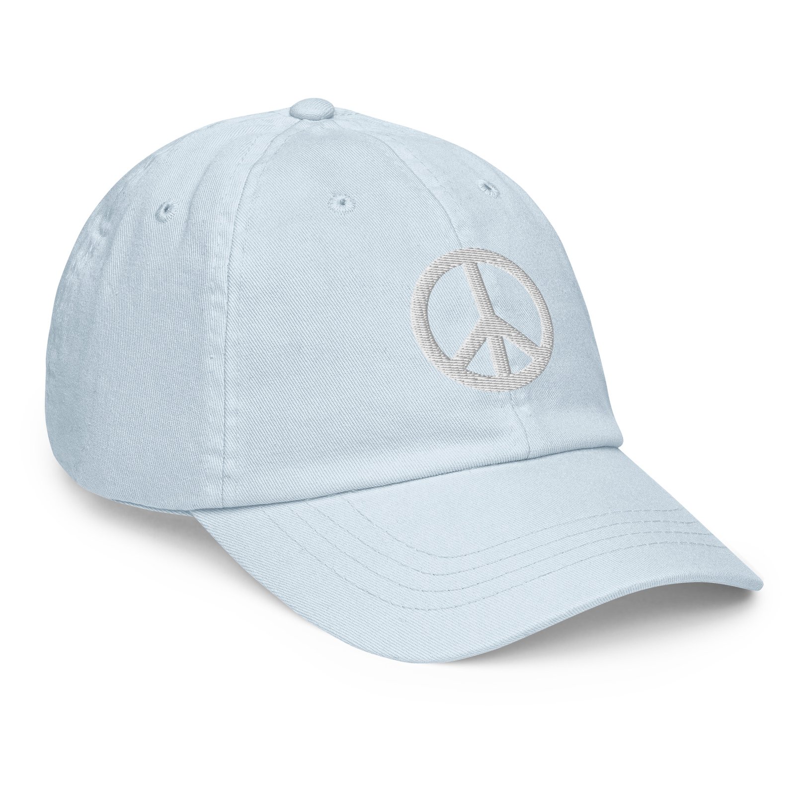 White Embroidered Simple Peace Sign on Pastel Baseball Hat - Image 6