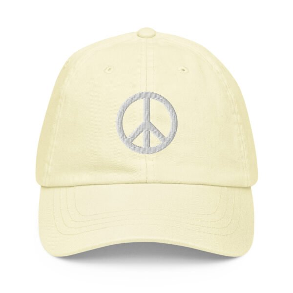 White Embroidered Simple Peace Sign on Pastel Baseball Hat - Image 13