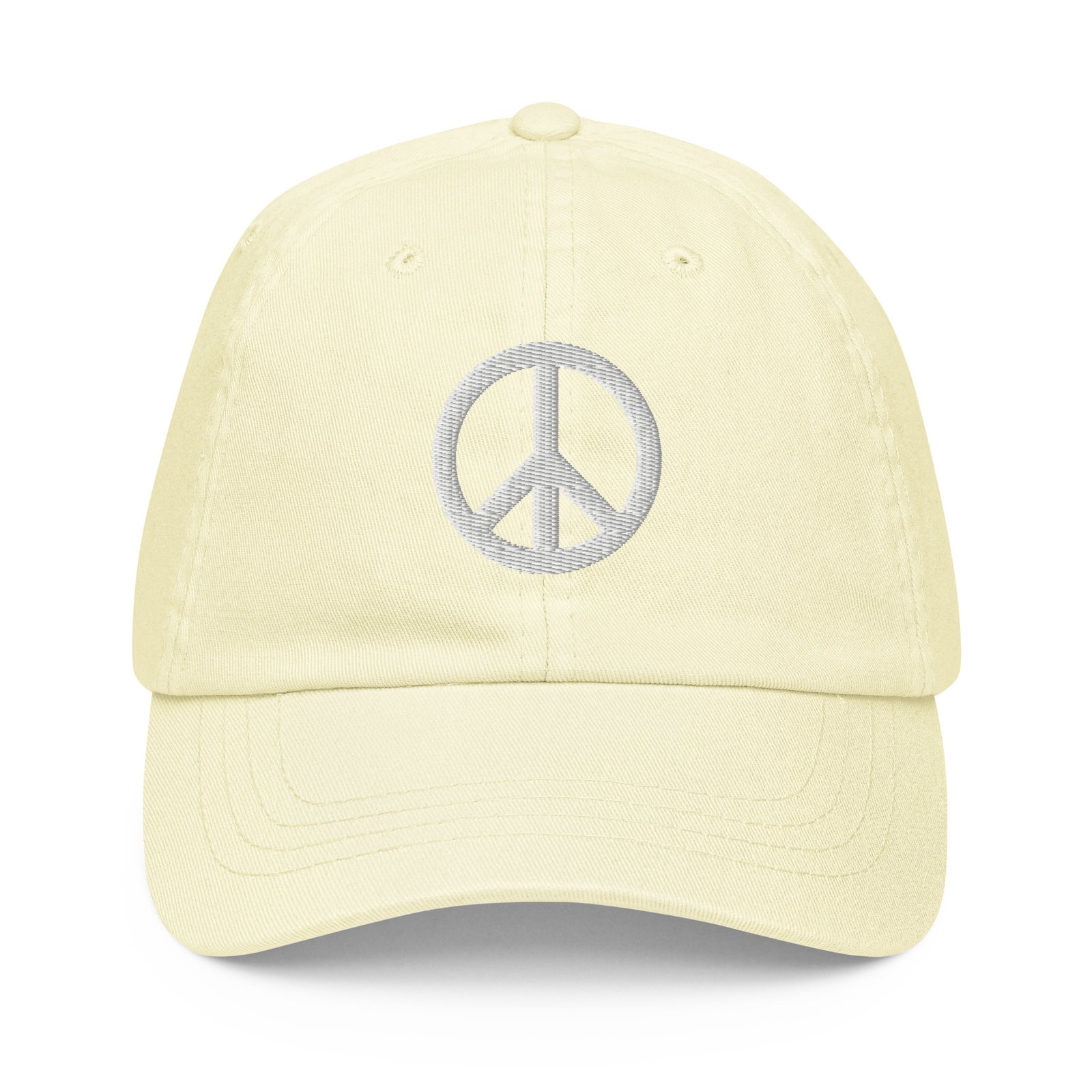 White Embroidered Simple Peace Sign on Pastel Baseball Hat - Image 13