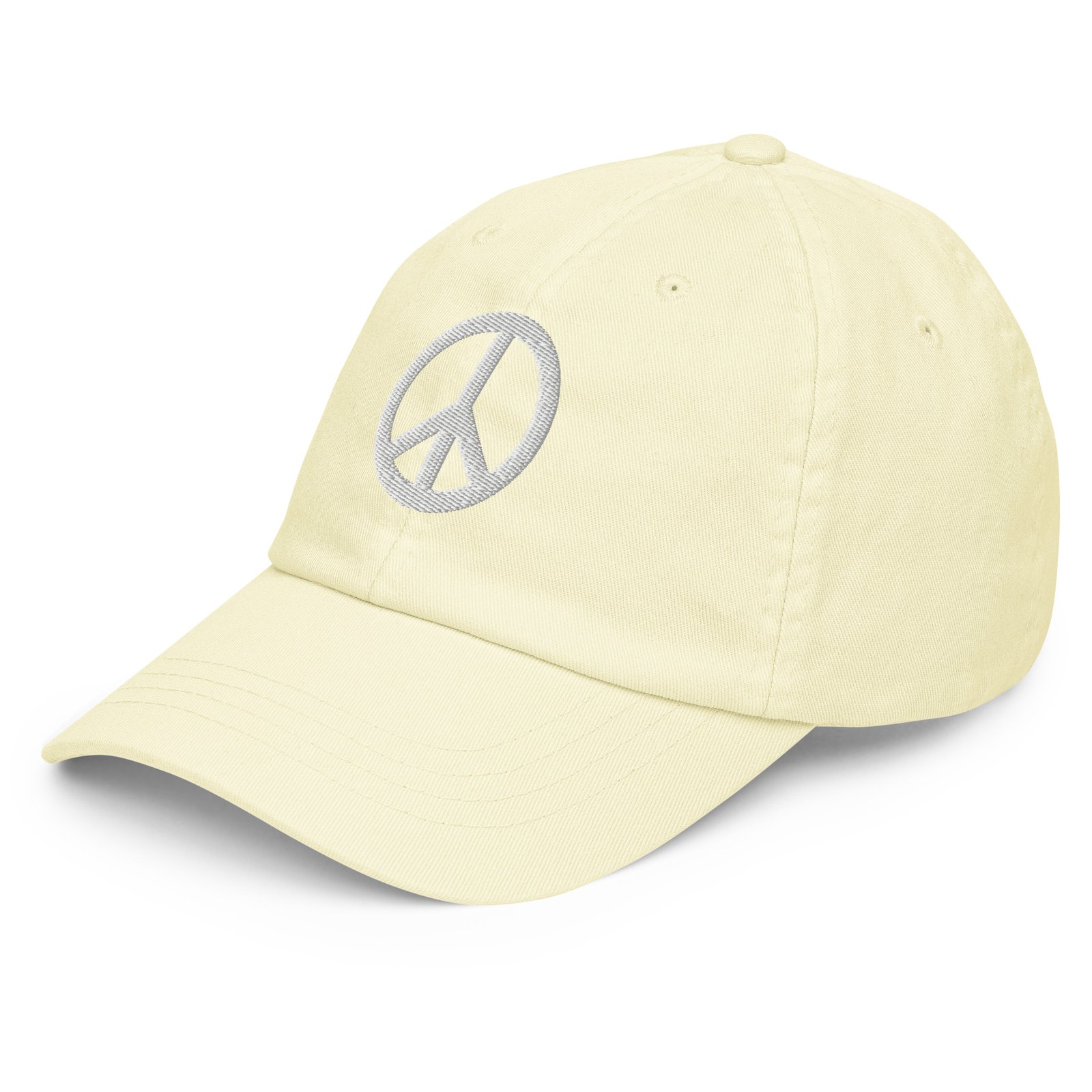 White Embroidered Simple Peace Sign on Pastel Baseball Hat - Image 16