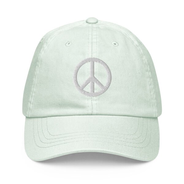 White Embroidered Simple Peace Sign on Pastel Baseball Hat - Image 19