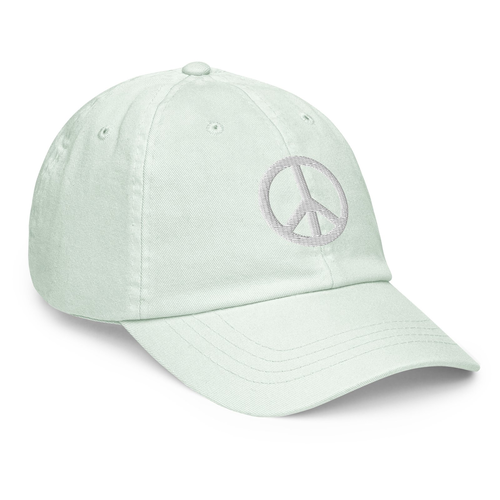 White Embroidered Simple Peace Sign on Pastel Baseball Hat - Image 24
