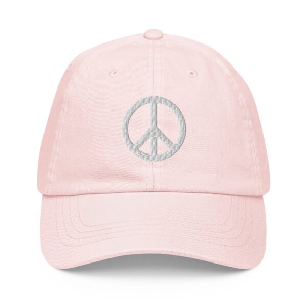 White Embroidered Simple Peace Sign on Pastel Baseball Hat - Image 7