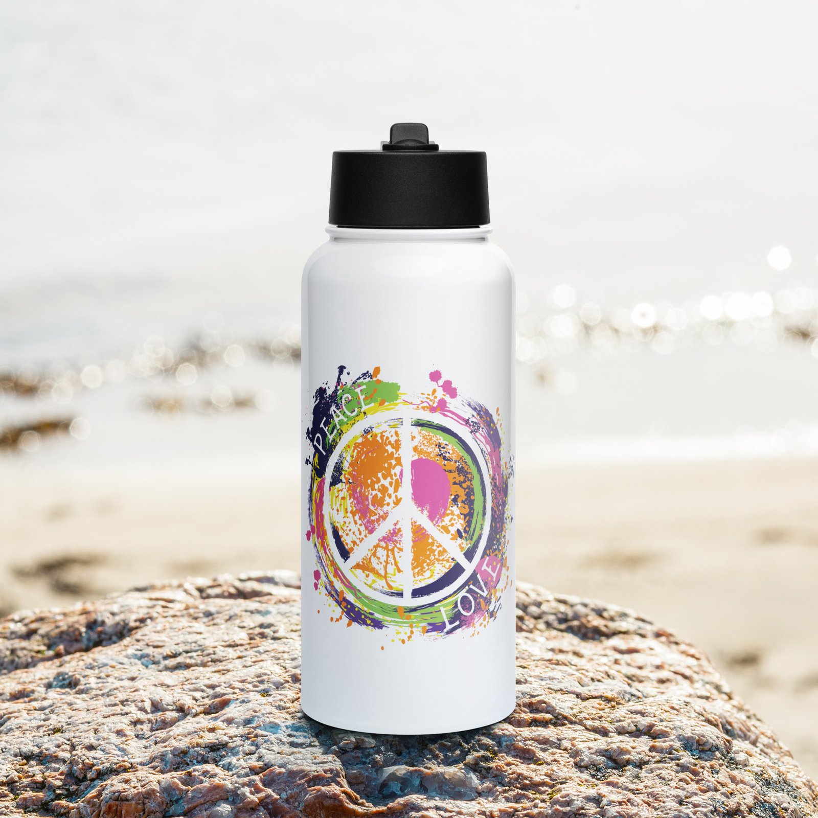 Swirl Peace Sign Stainless Steel Water Bottle