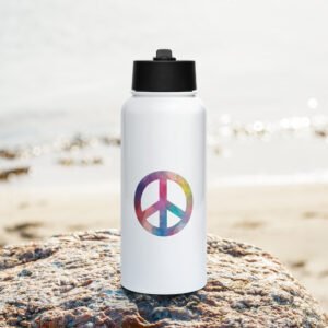 Bevel Peace Sign Stainless steel water bottle with a straw lid
