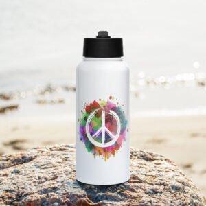 Splatter Peace Sign Stainless steel water bottle with a straw lid