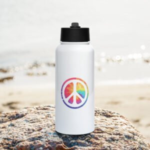 Retro Peace Sign Stainless steel water bottle with a straw lid