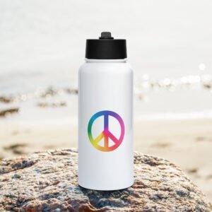 Tie Dye Peace Sign Stainless steel water bottle with a straw lid