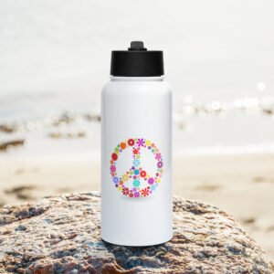 Flower Peace Sign Stainless steel water bottle with a straw lid