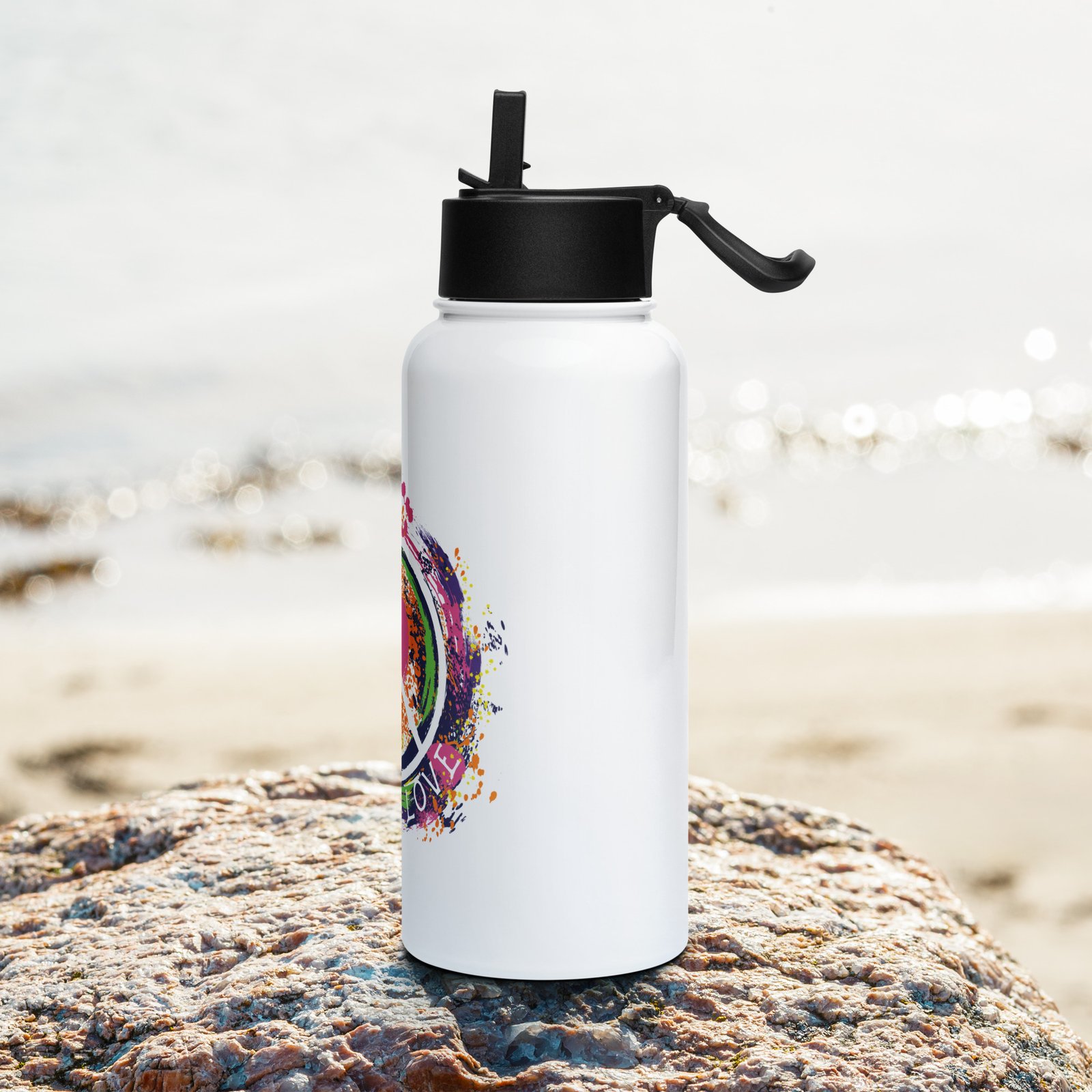 Swirl Peace Sign Stainless Steel Water Bottle - Image 3