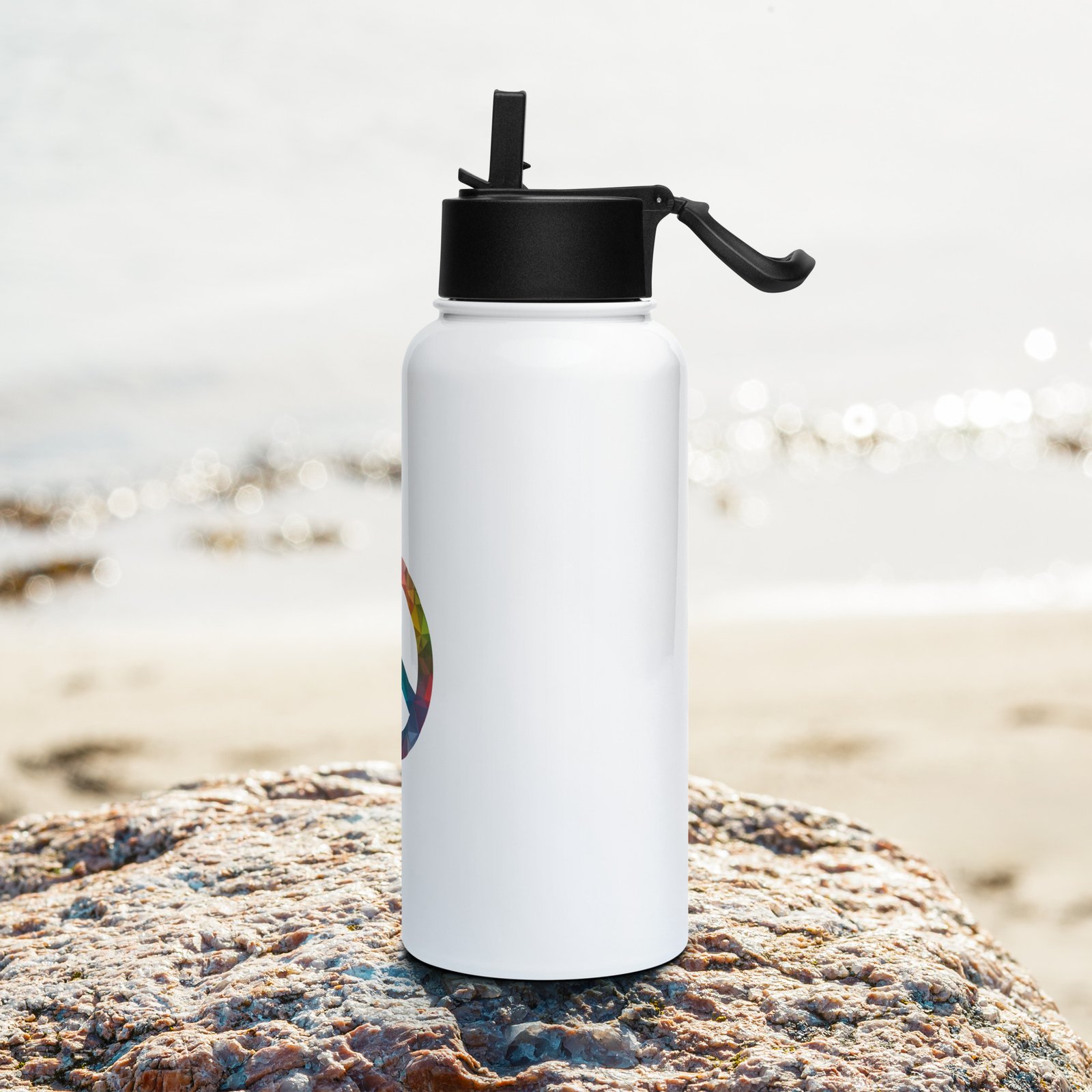 Bevel Peace Sign Stainless steel water bottle with a straw lid - Image 3