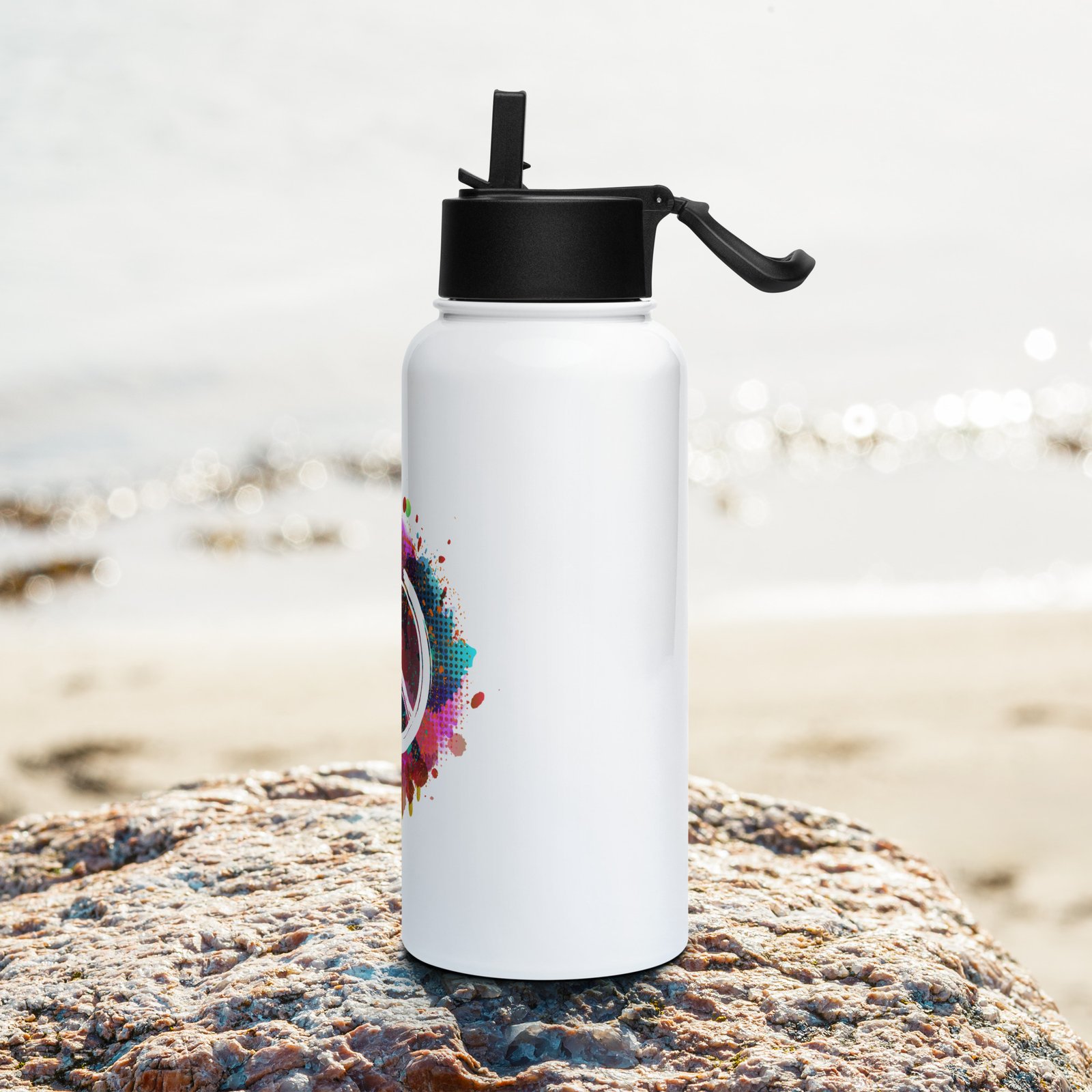 Splatter Peace Sign Stainless steel water bottle with a straw lid - Image 3