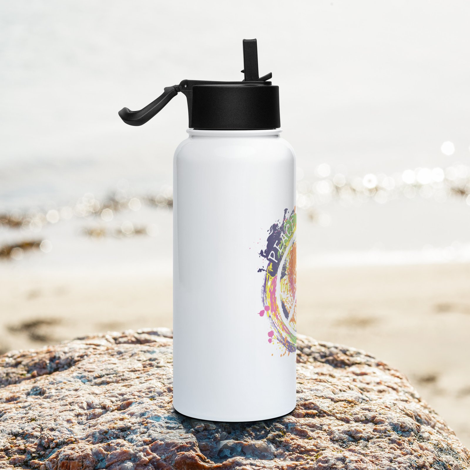 Swirl Peace Sign Stainless Steel Water Bottle - Image 2