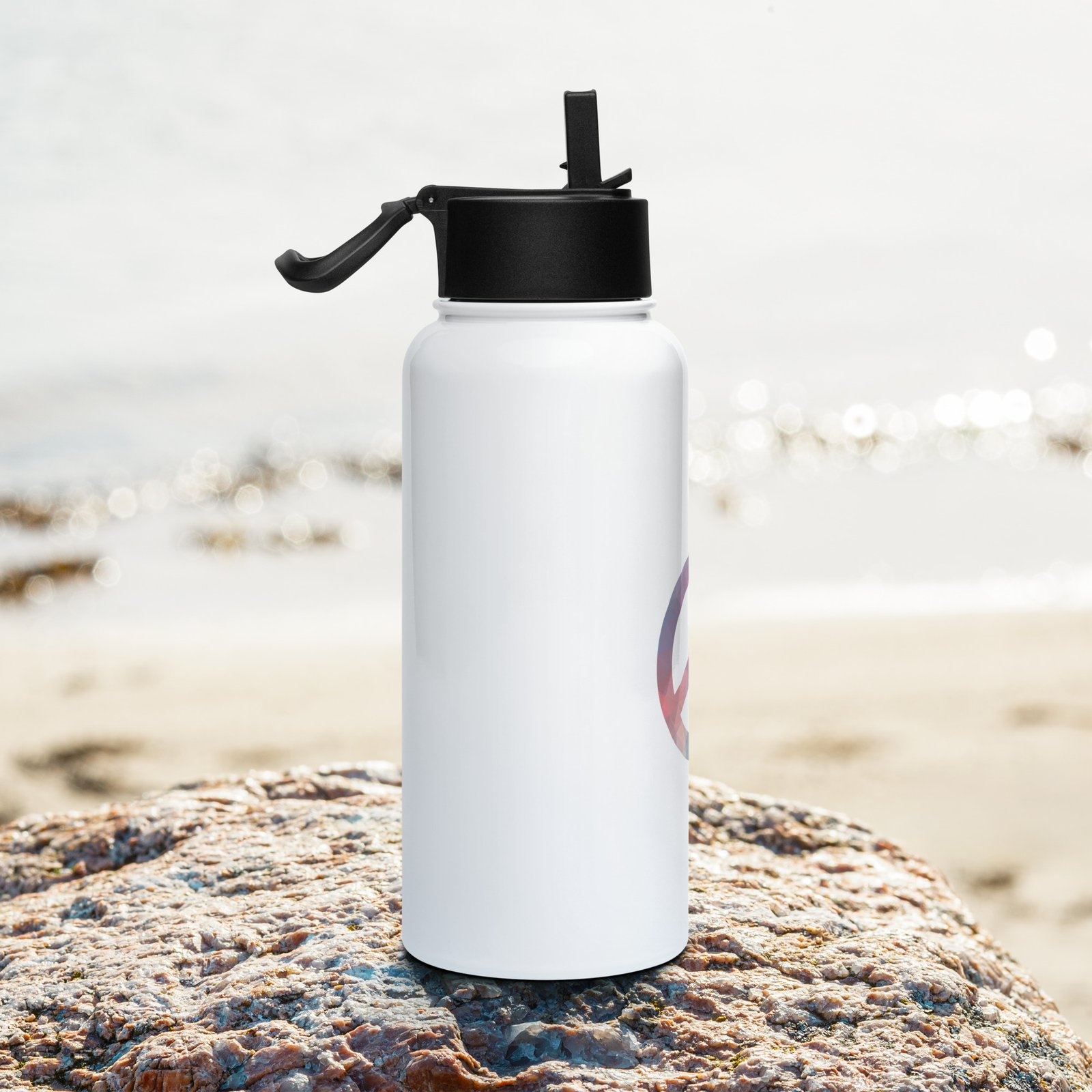 Bevel Peace Sign Stainless steel water bottle with a straw lid - Image 2
