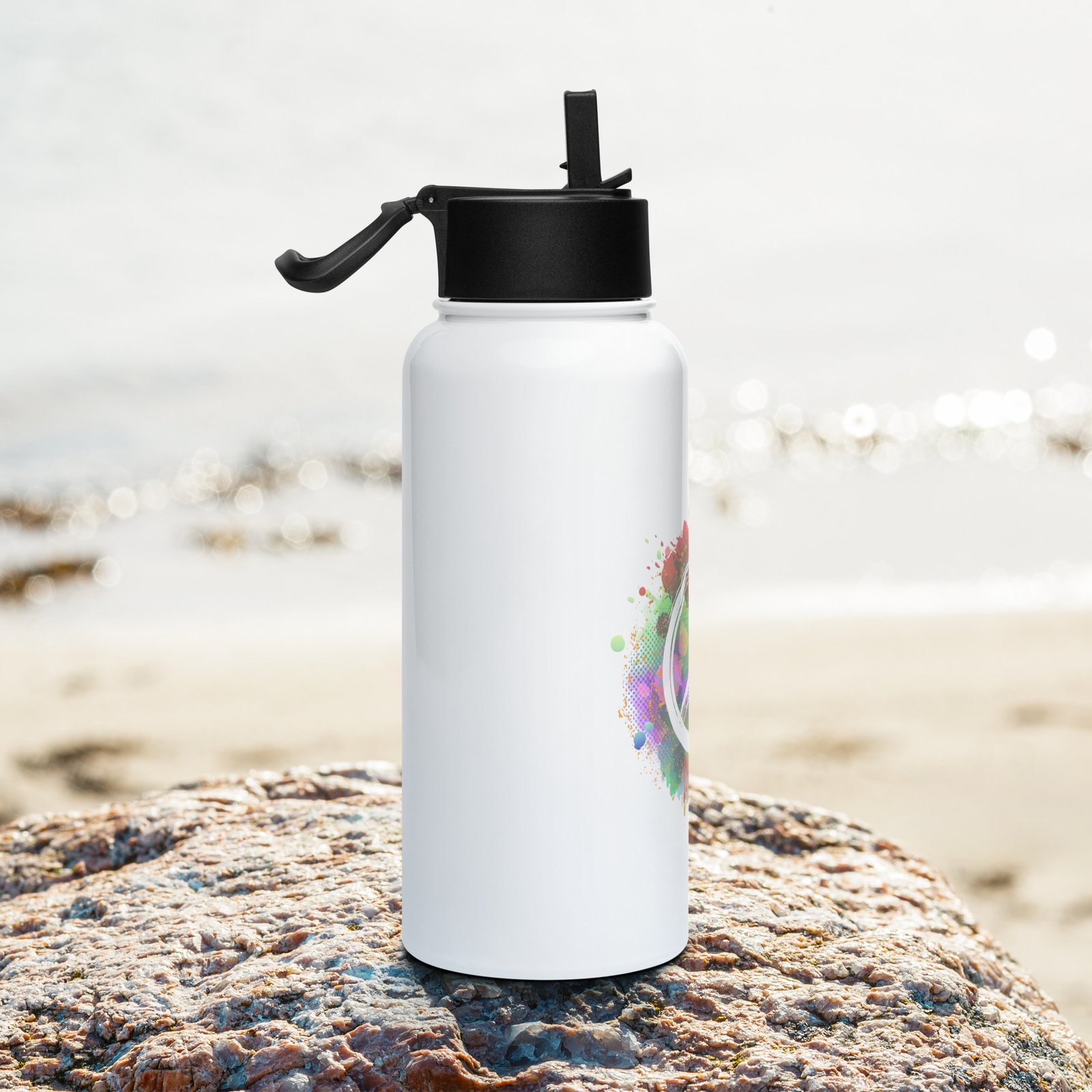 Splatter Peace Sign Stainless steel water bottle with a straw lid - Image 2