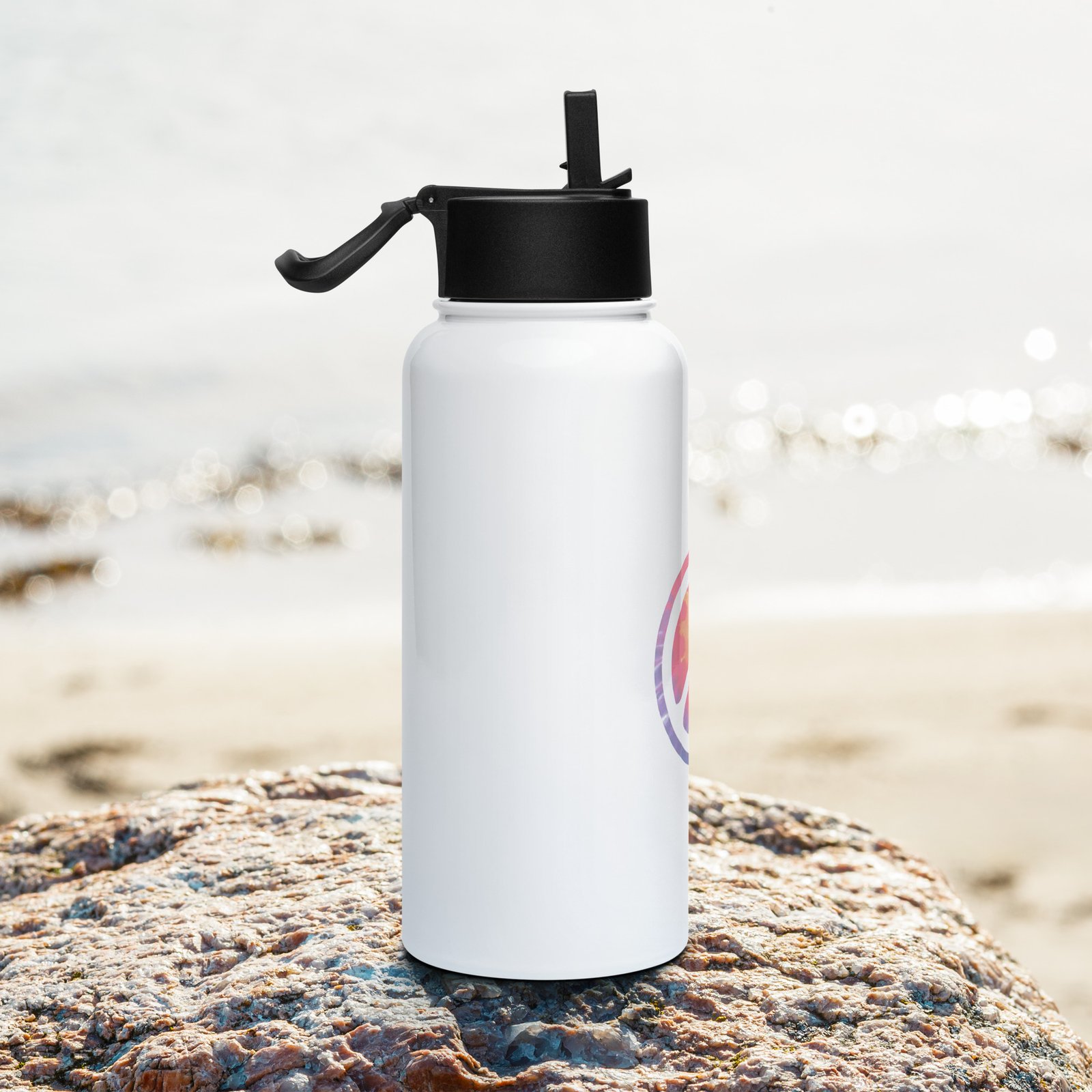 Retro Peace Sign Stainless steel water bottle with a straw lid - Image 2