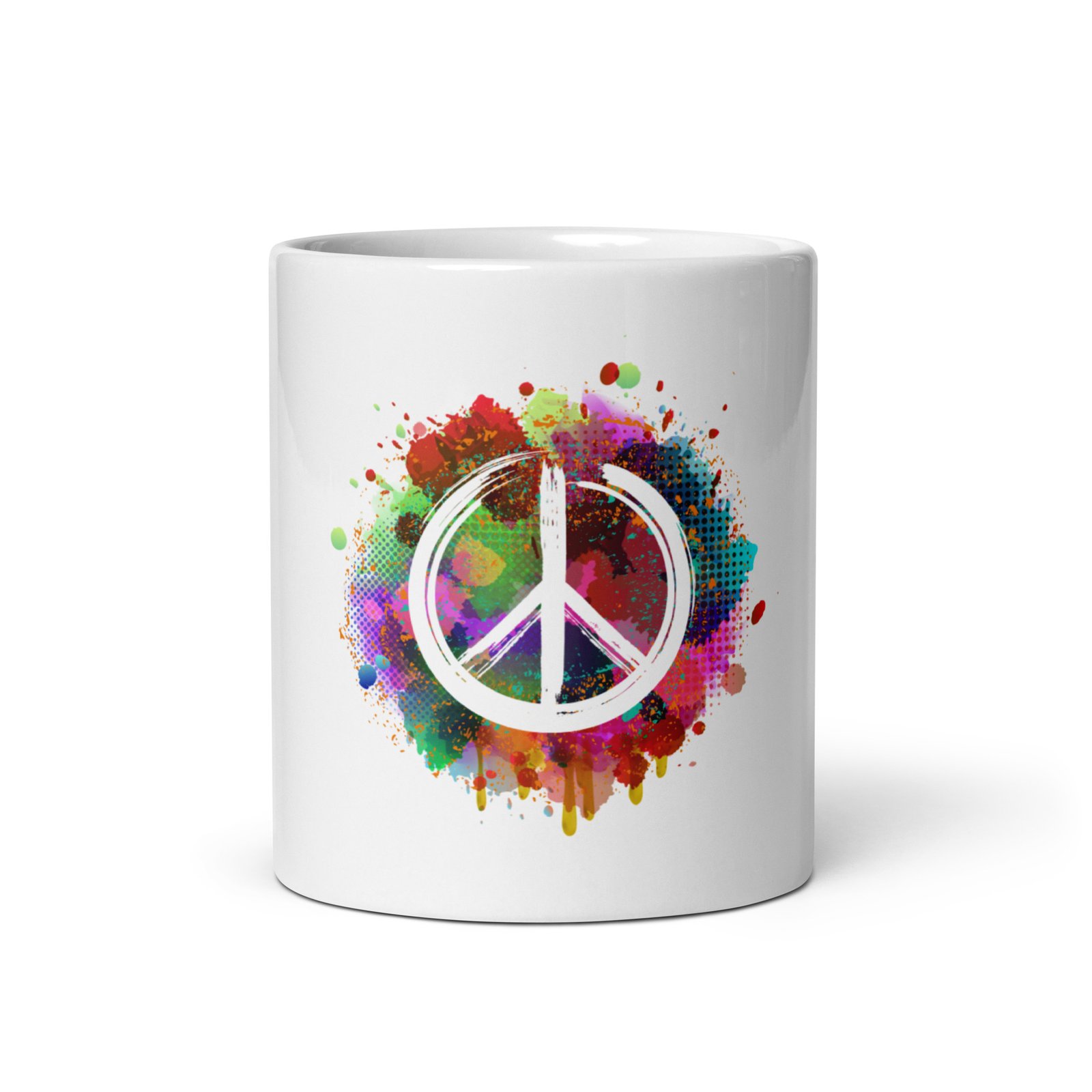 Splatter Peace Sign White glossy mug - Image 4