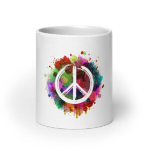 Splatter Peace Sign White glossy mug