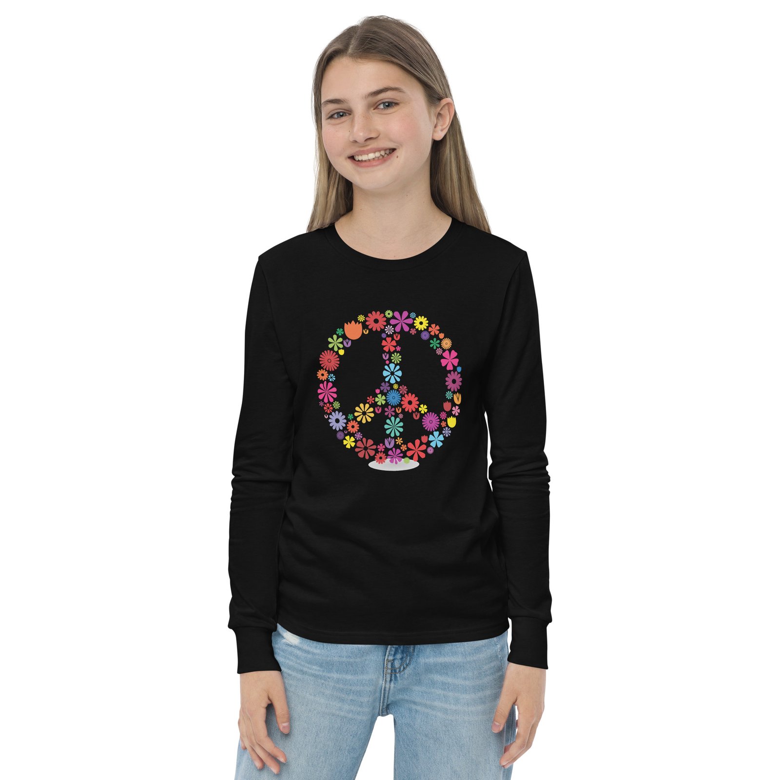 Flower Peace Sign Youth long sleeve tee - Image 2