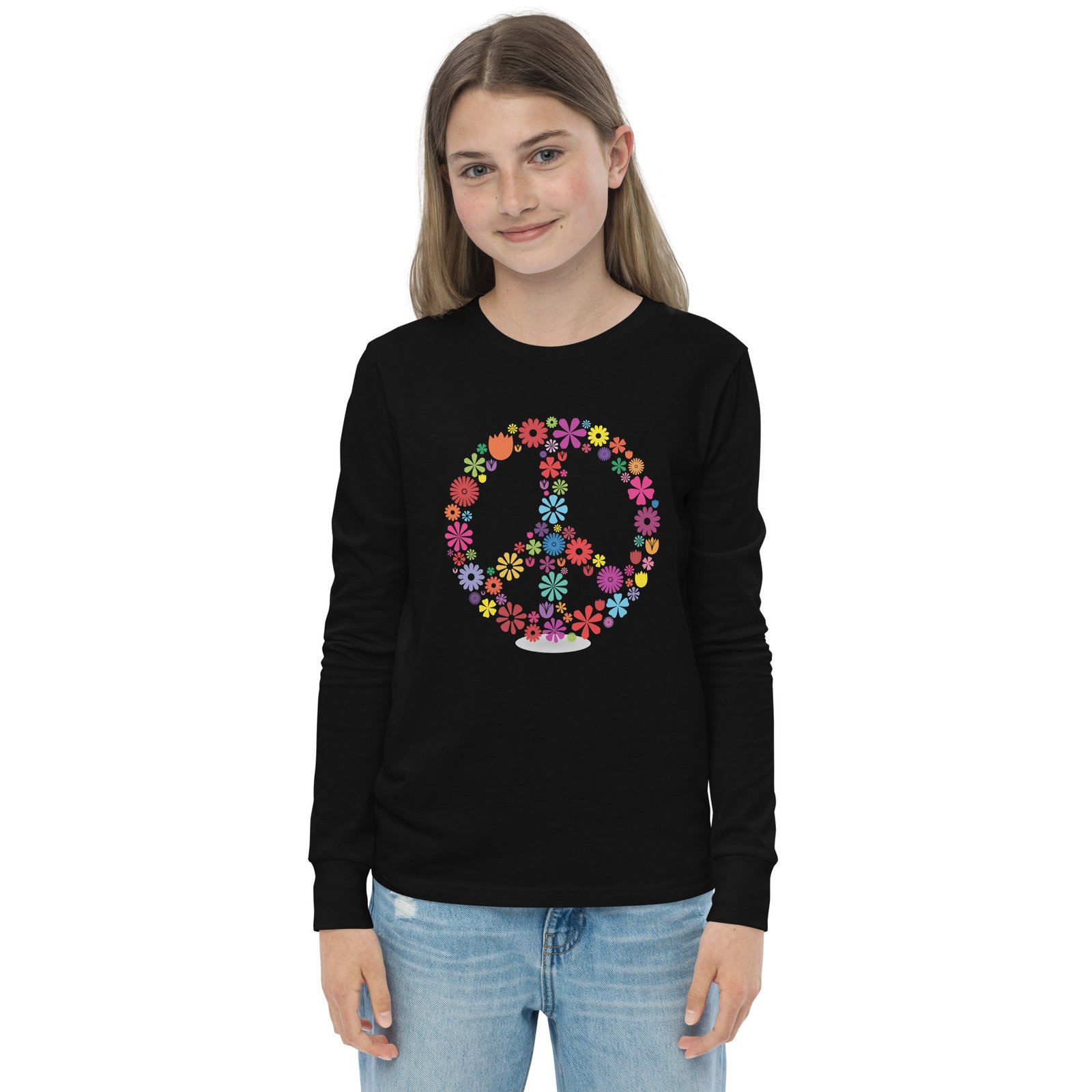 Flower Peace Sign Youth long sleeve tee