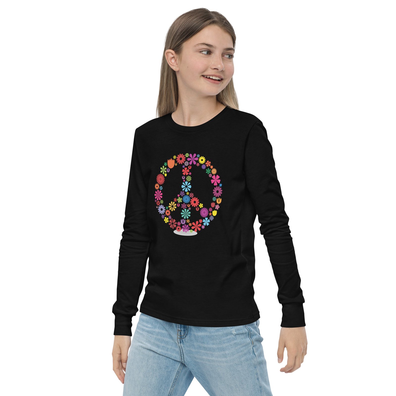 Flower Peace Sign Youth long sleeve tee - Image 3